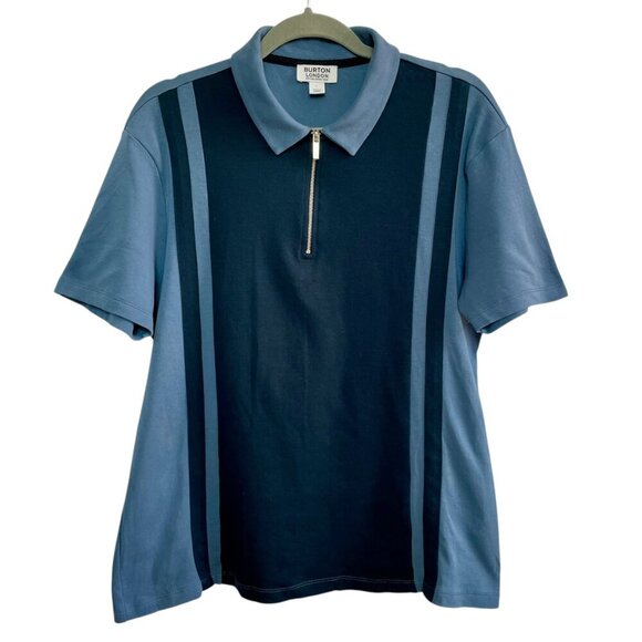 Burton London Blue Stripe Contrast Collar Zip Neck Polo Shirt Men's Size Large - Picture 10 of 10